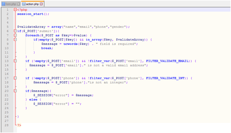 PHP form validation - Action.php