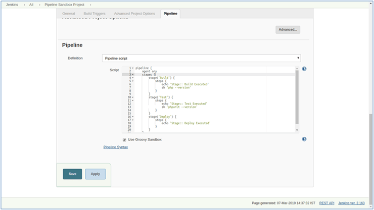 Pipeline tab