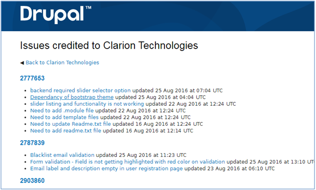 issues where Clarion’s Drupal developers have worked